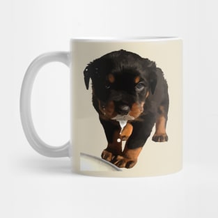 Cute Rottweiler Puppy Lapping Milk Mug